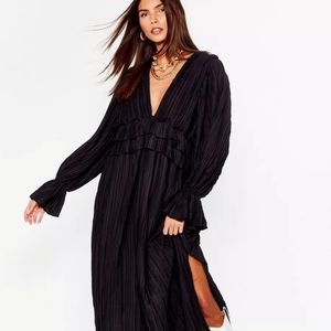NWT *altered* Nasty Gal black maxi dress with split and frill detail